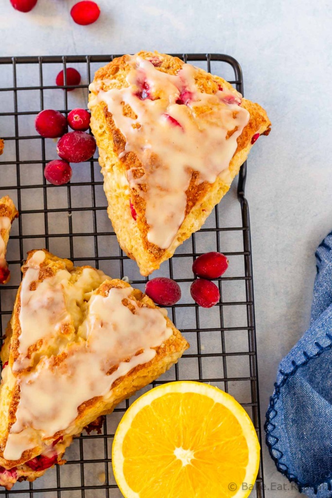 Easy to make cranberry orange scones drizzled with a sweet orange glaze