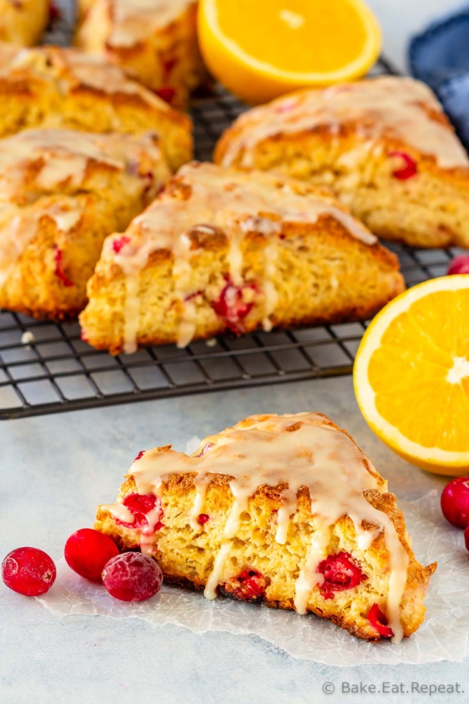 Easy to make cranberry orange scones drizzled with a sweet orange glaze