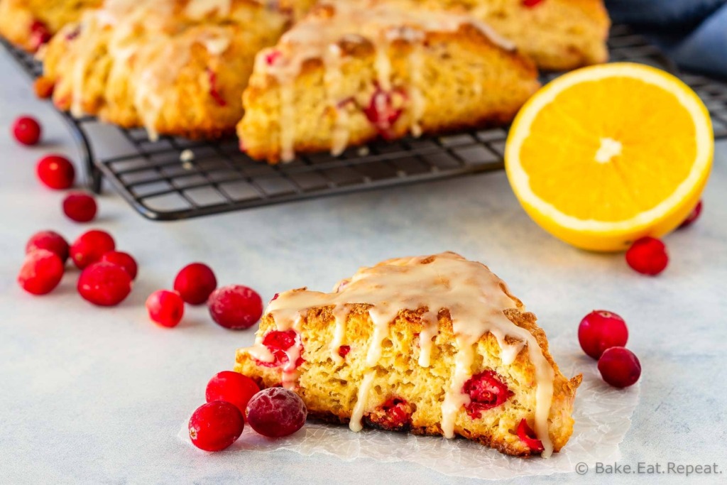 Easy to make cranberry orange scones drizzled with a sweet orange glaze