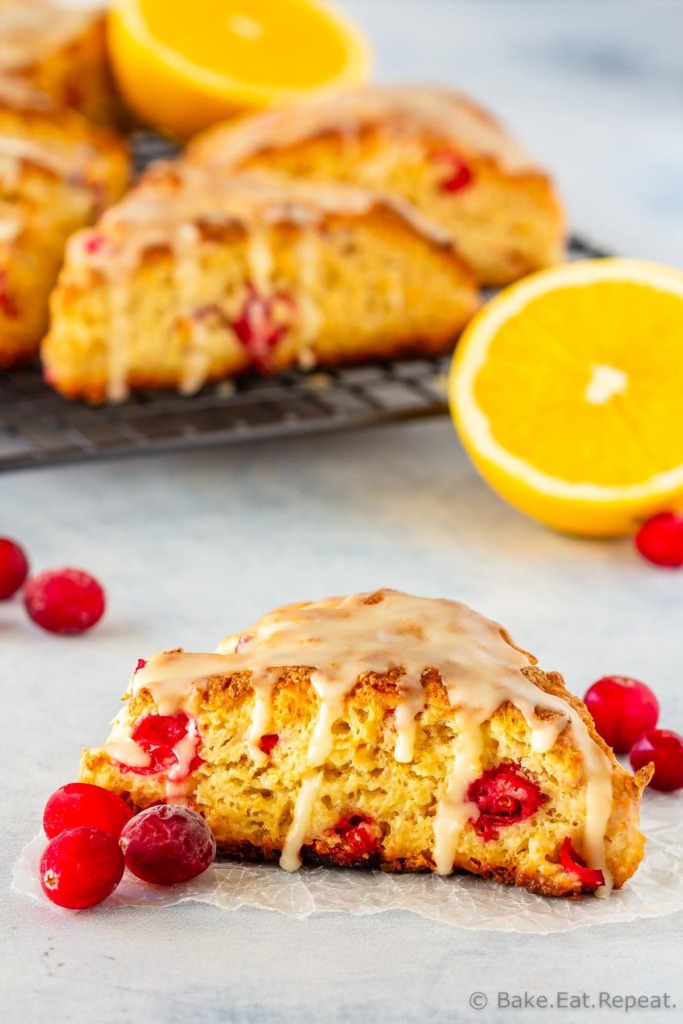 Orange cranberry scones with an orange glaze