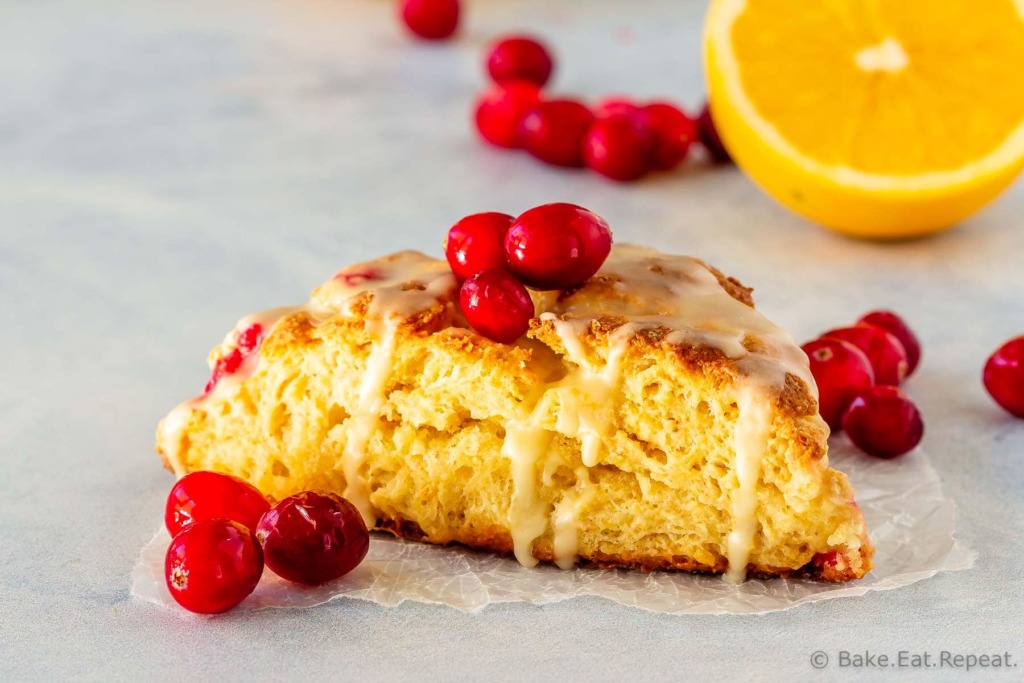 Orange cranberry scones with an orange glaze