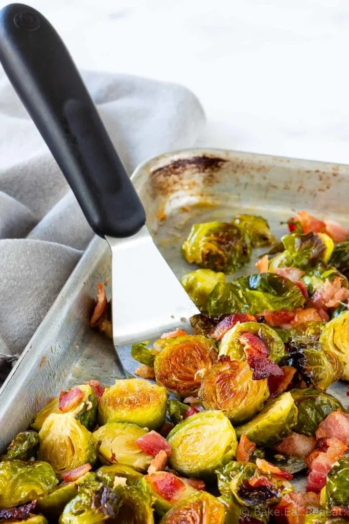 Roasted Brussel sprouts with bacon and a maple glaze