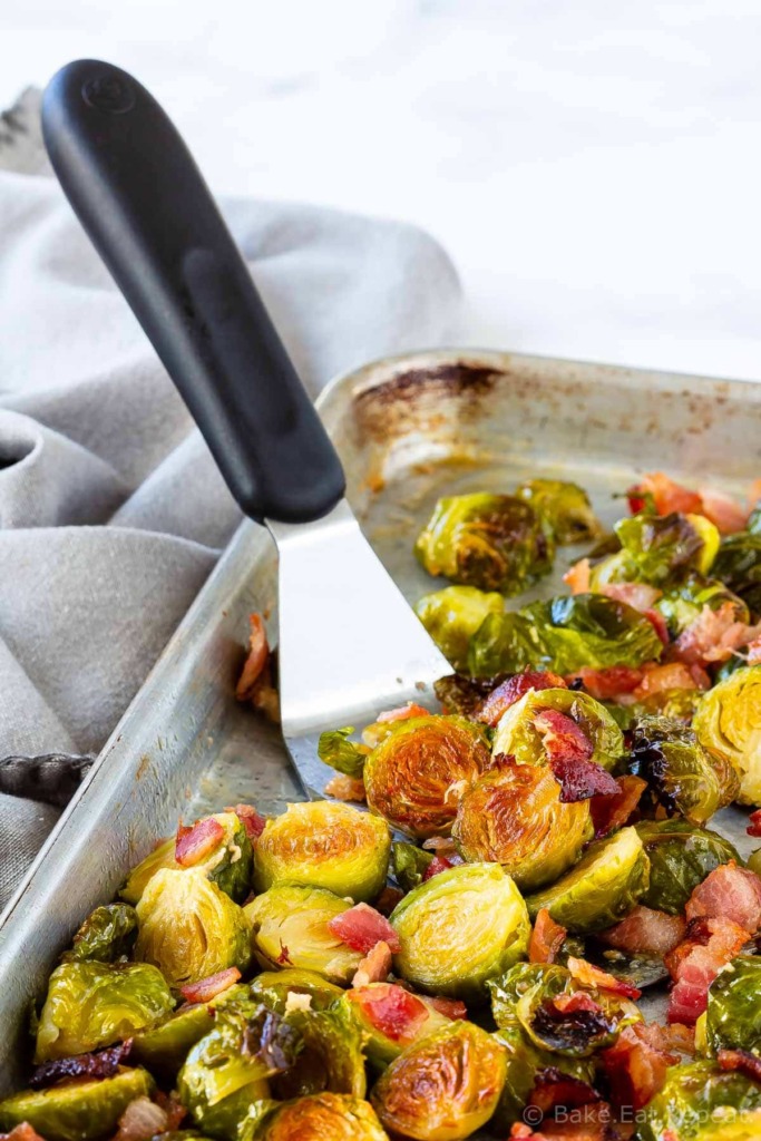 Roasted Brussel sprouts with bacon and a maple glaze