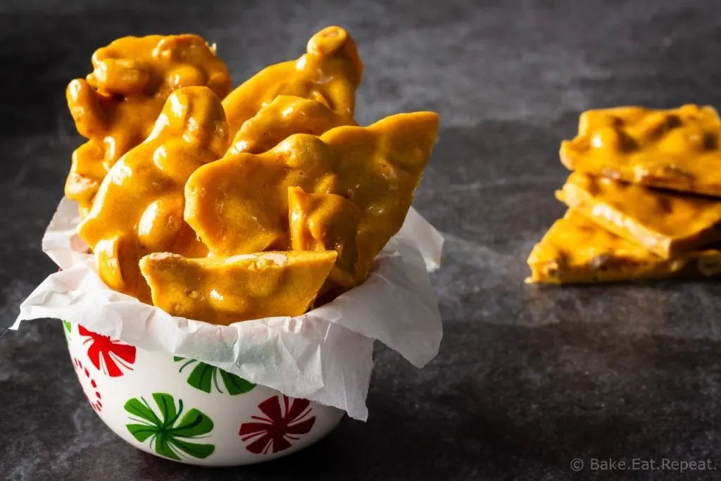 Easy homemade microwave peanut brittle - just six ingredients and ten minutes to make!