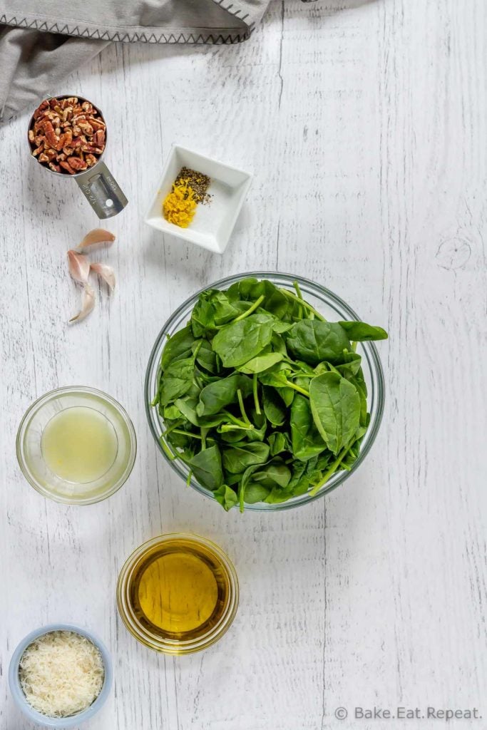 ingredients for homemade spinach pesto sauce
