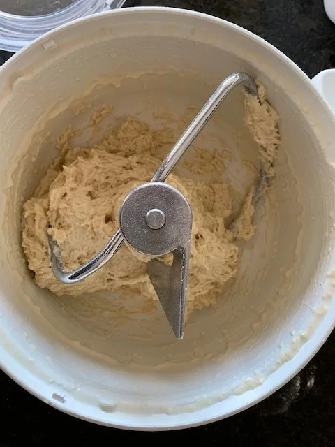 Under floured bread dough - if the dough looks like this, you need to add a bit more flour.