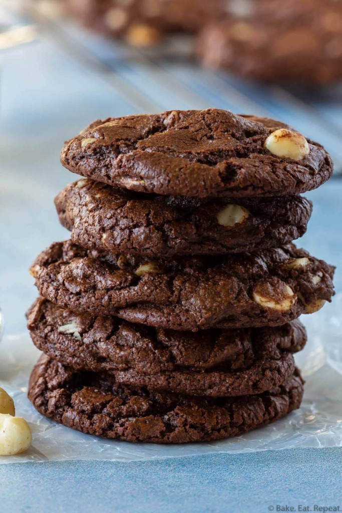 triple chocolate macadamia nut cookies