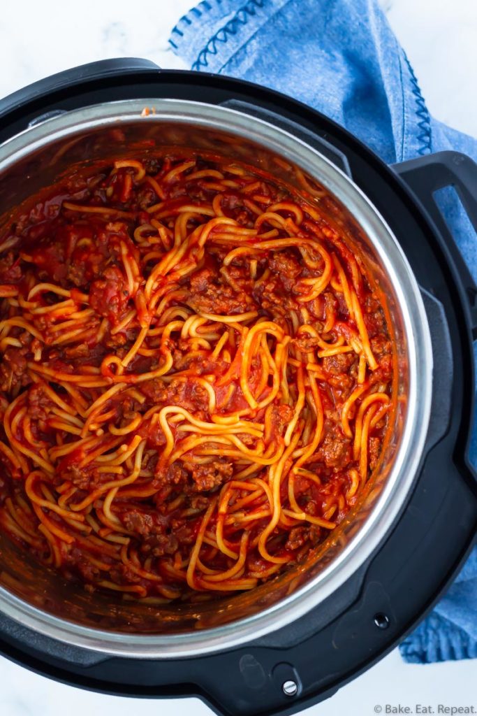 Instant Pot spaghetti and meat sauce.