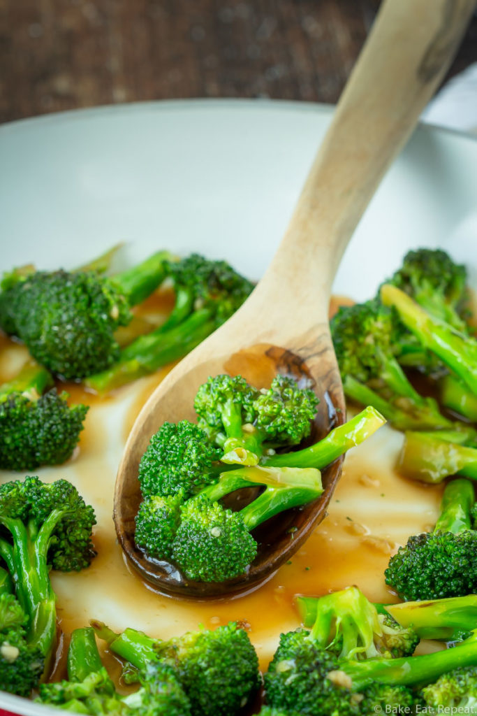 Easy stir fried broccoli in an Asian sauce.
