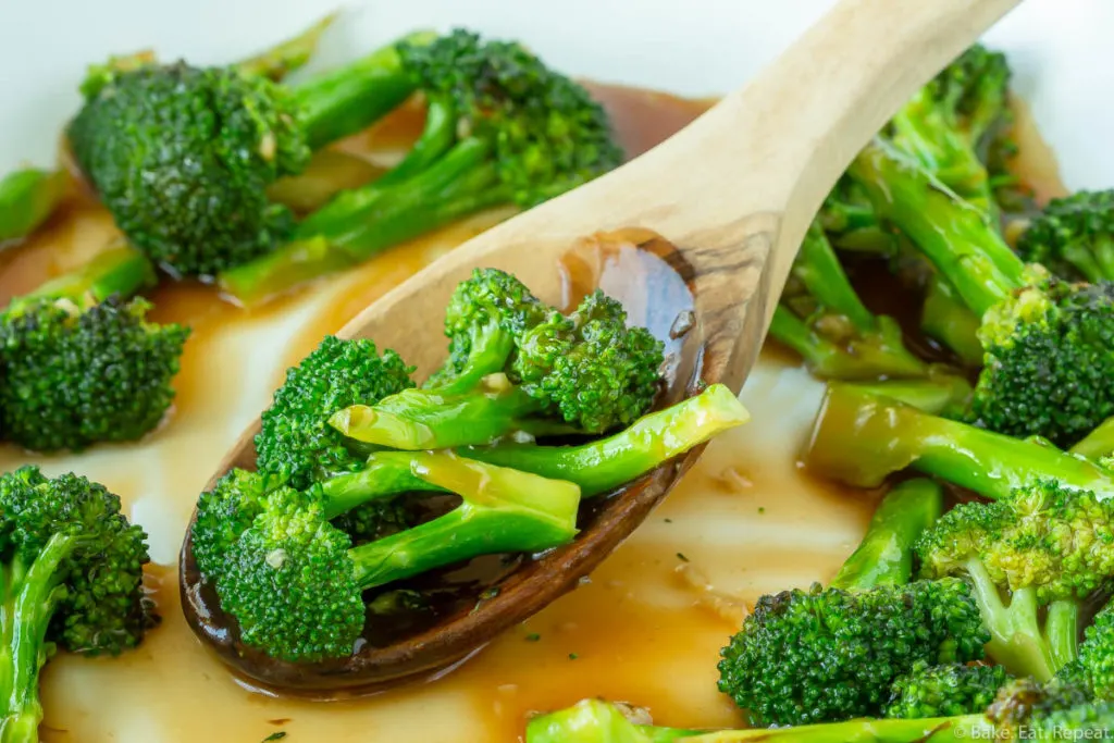 Stir fried broccoli with an Asian sauce.
