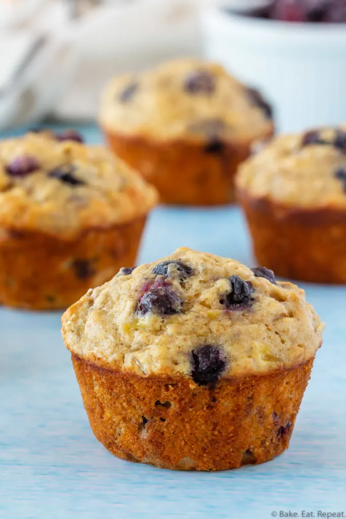 healthy banana oatmeal muffins with blueberries
