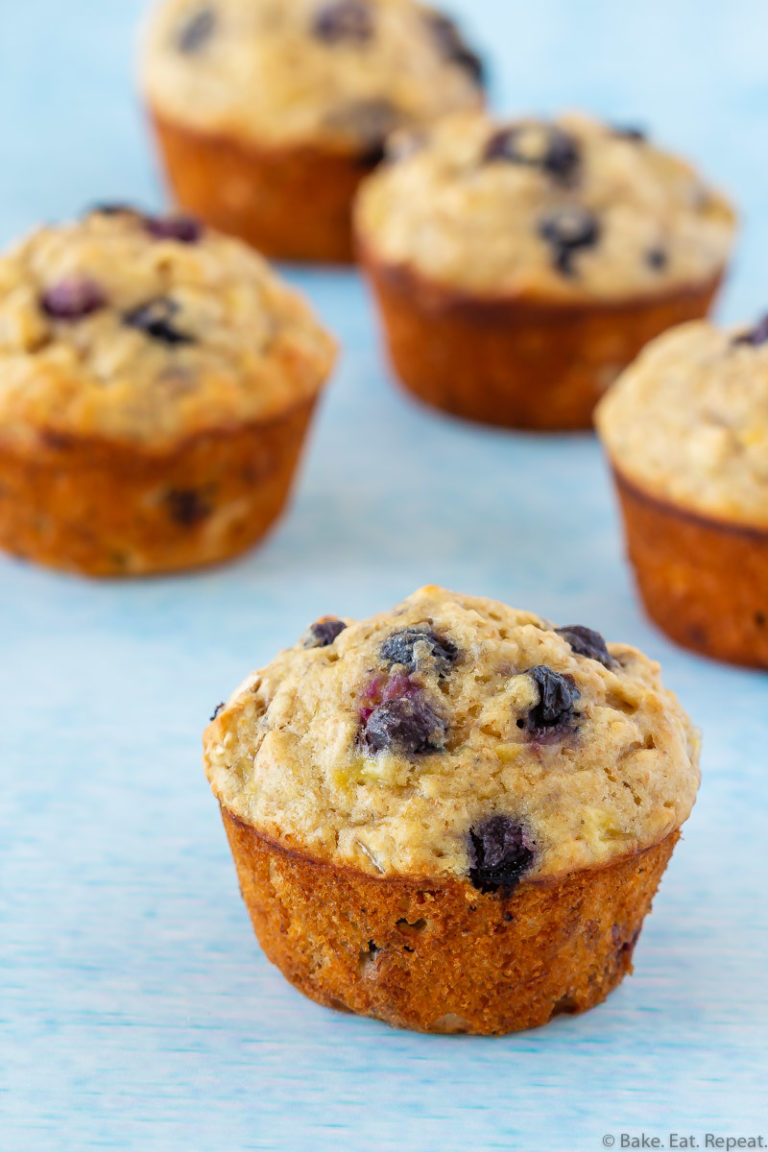 Banana Blueberry Oatmeal Muffins - Bake. Eat. Repeat.