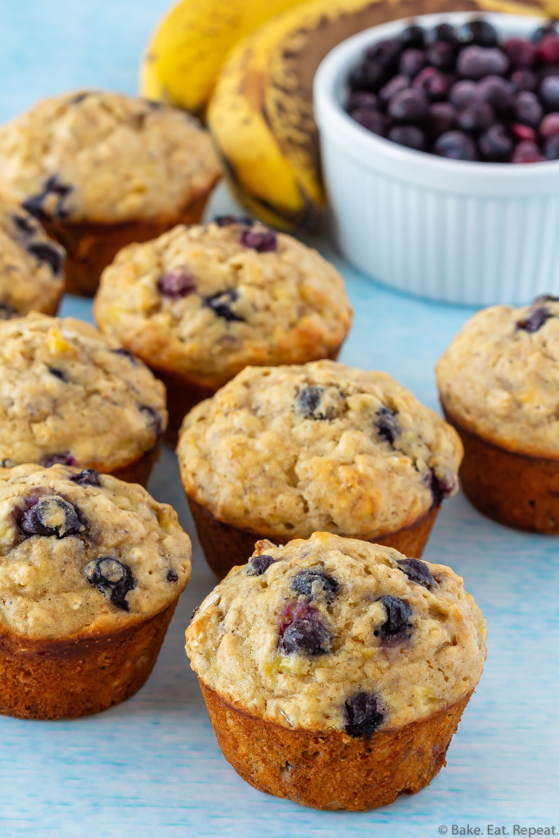 Banana Blueberry Oatmeal Muffins - Bake. Eat. Repeat.