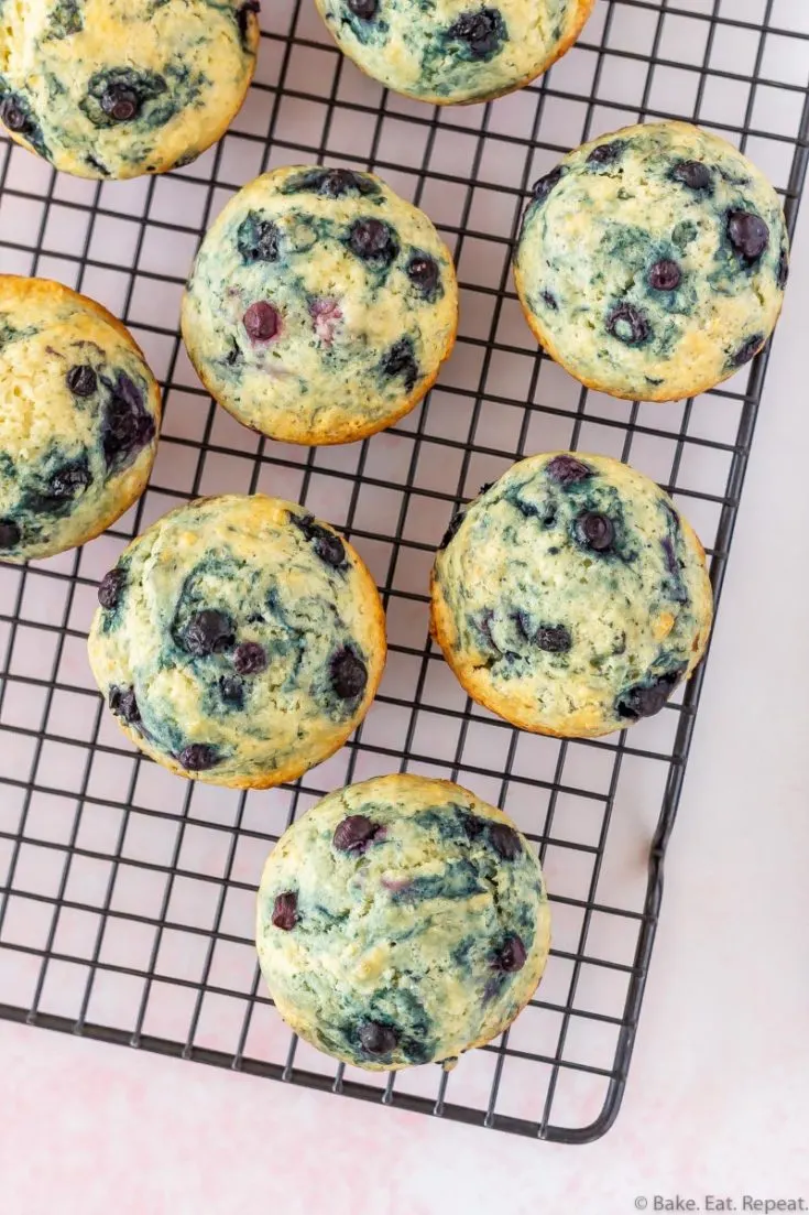 easy blueberry muffins on a rack