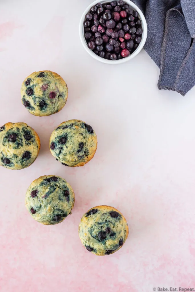 easy to make, healthier, light and fluffy blueberry muffins