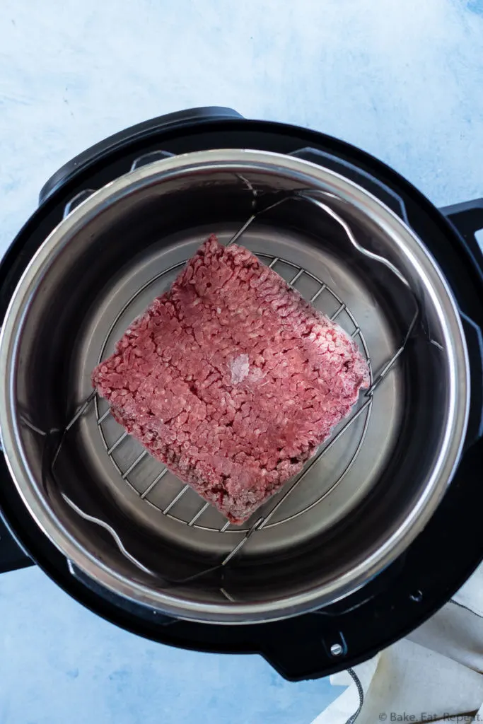 Frozen ground beef in the Instant Pot to cook from frozen.