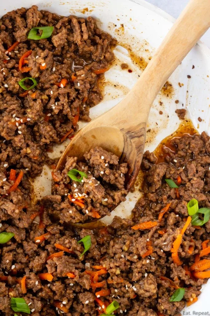 Korean ground beef in a skillet.