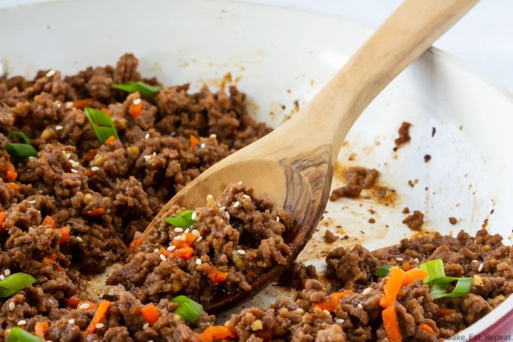 A skillet of 15 minute Korean ground beef.