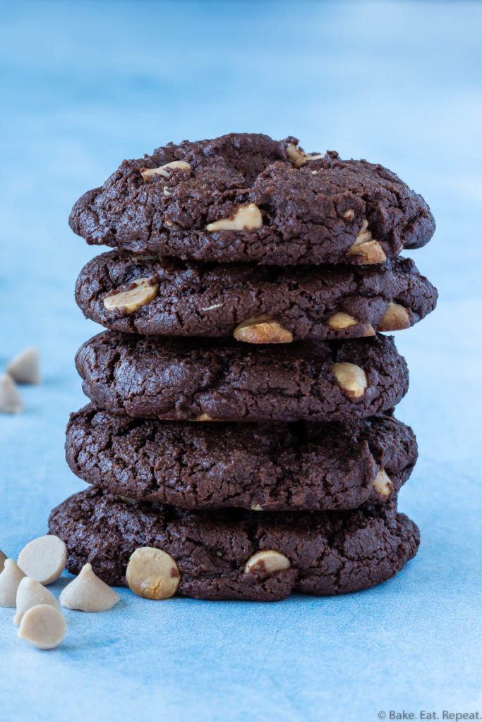 fudgy chocolate cookies with salted caramel chips