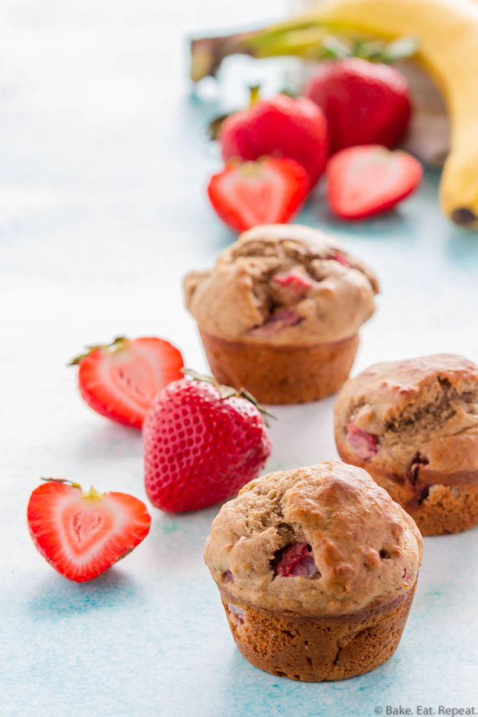 whole wheat banana muffins with strawberries