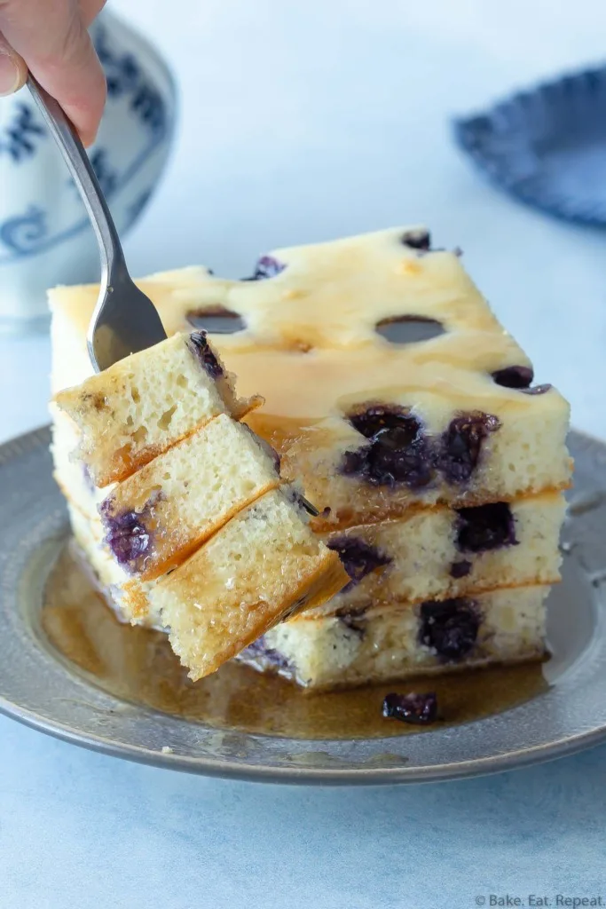 fluffy blueberry sheet pan pancakes