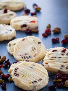 cranberry pistachio whipped shortbread cookies