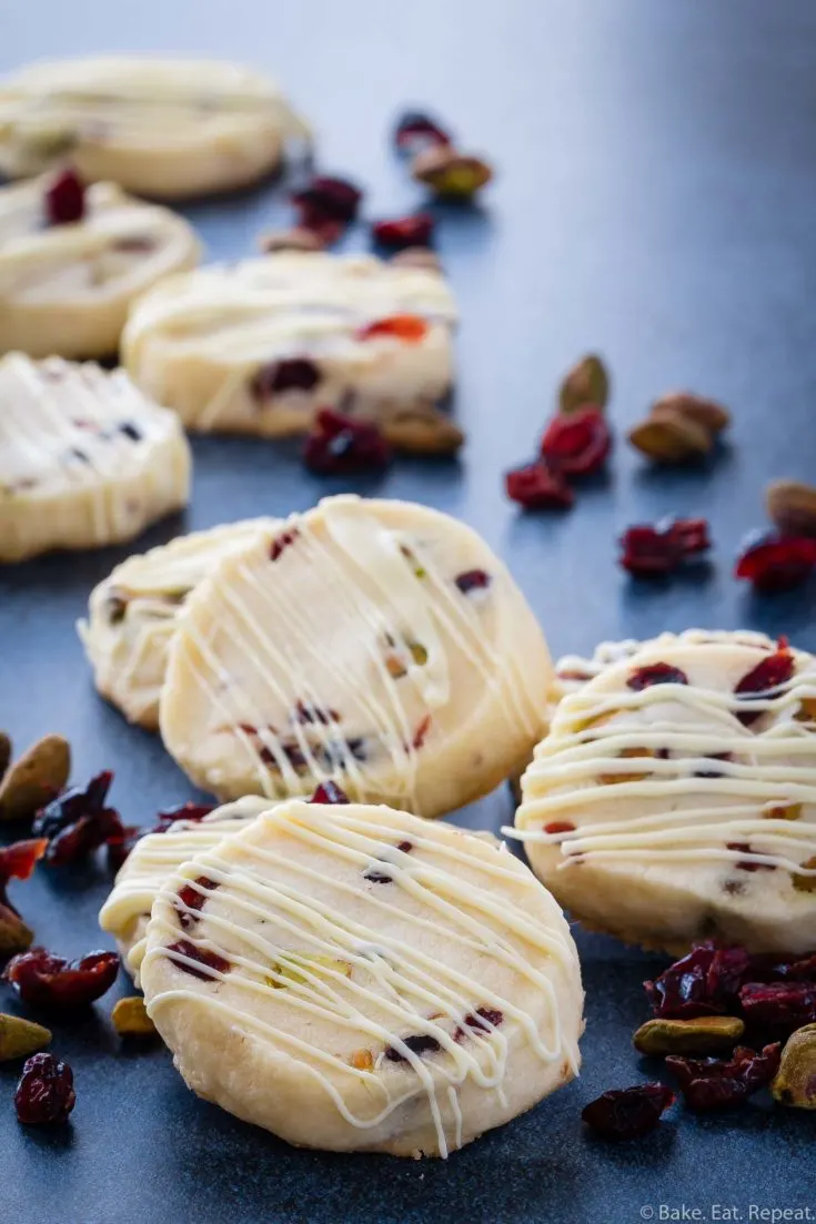 cranberry pistachio whipped shortbread cookies