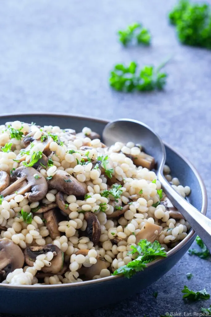 easy pearl couscous with mushrooms