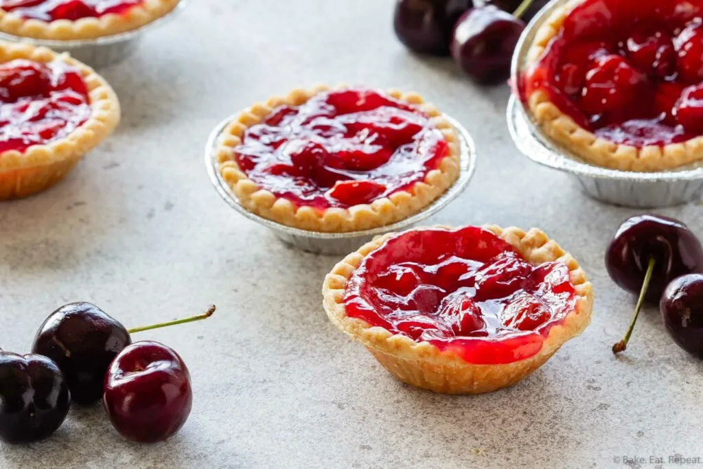 homemade cherry pie filling in tart shells