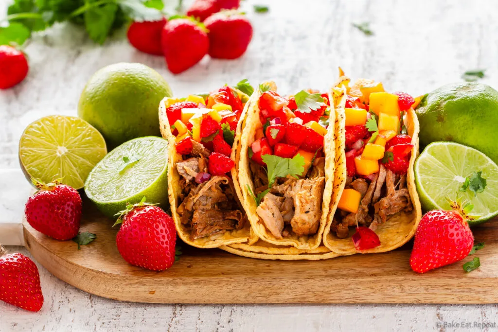 easy instant pot pork tacos with fruit salsa