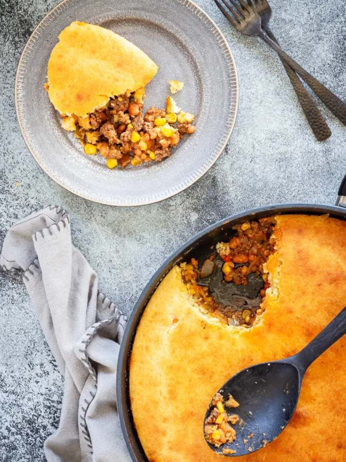 beef and bean cornbread casserole